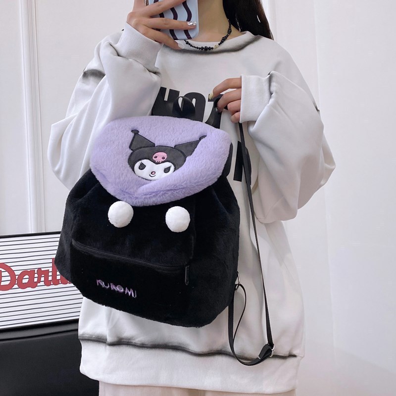 新しいサンリオぬいぐるみバックパック漫画クロミメロディかわいいバックパック女性の甘いスクールバッグ人形バッグ|undefined