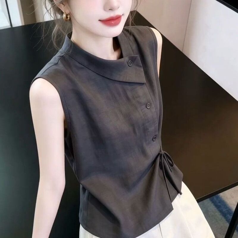 Elegant and Sophisticated, Slimming, New Summer Style, French Fashion, Sleeveless Shirt, Niche Casual Chic Top, Popular Style for Women