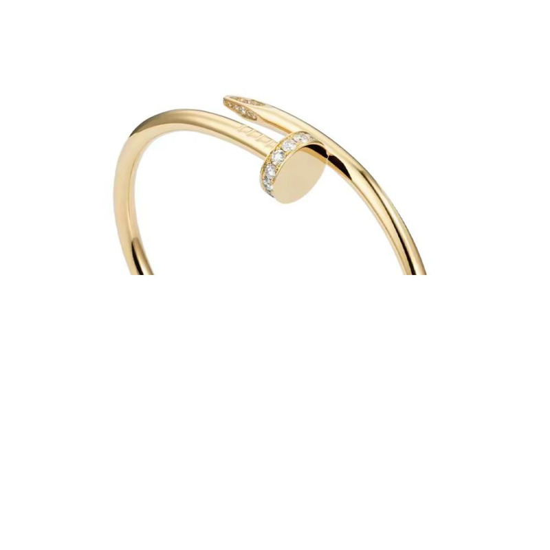 Open-Ended Nail Bracelet for Women, 18K Rose Gold with Diamonds, Light Luxury Niche Design, Titanium Steel with Logo