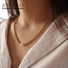 eManco欧美法式跨境时尚简约镀金珍珠不锈钢项链小众个性百搭饰品