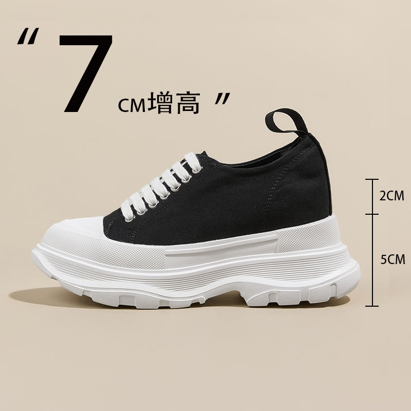 Mcqueen Canvas Shoes for Women 2026 New Spring and Autumn Style with Hidden Height Increase, Thick-Soled Platform, Mcqueen Casual Canvas White Shoes Ins