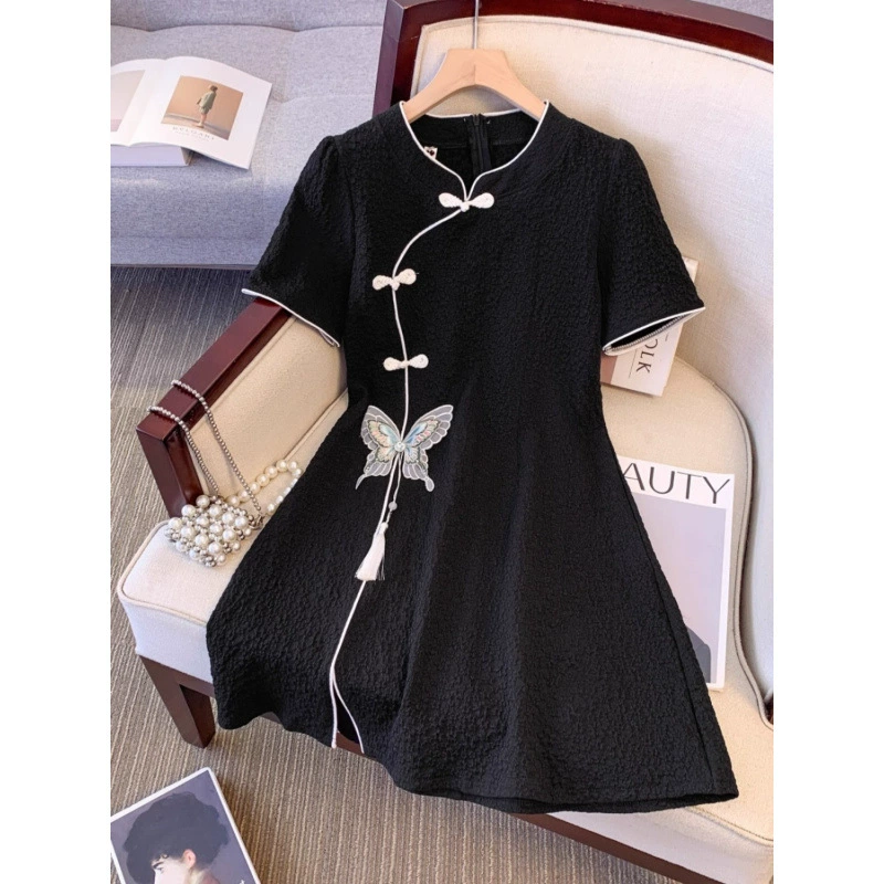 Новое женское платье больших размеров в китайском стиле, лето 2025, новая элегантная утягивающая юбка для полных женщин MM для женщин