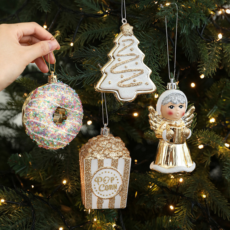 新しいゴールデン粘着粉末光沢のあるプラスチックインペンダントカラーパウダー漫画ペンダントクリスマスツリーウィンドウ装飾|undefined