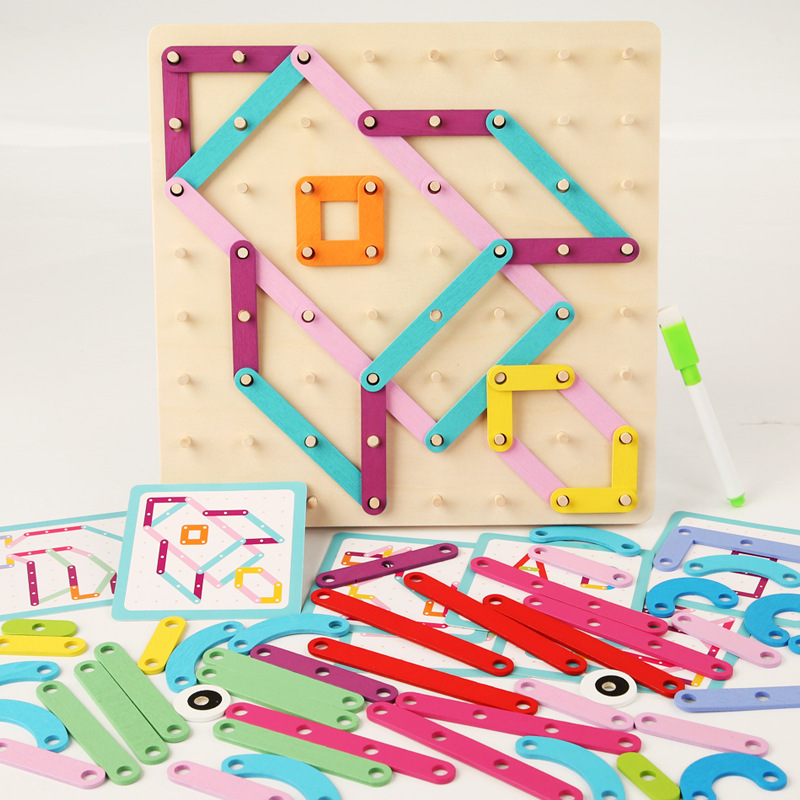 Children's early education Montessori creative nail board puzzle wooden geometric teaching aids graphic cognition variety puzzle building blocks toys
