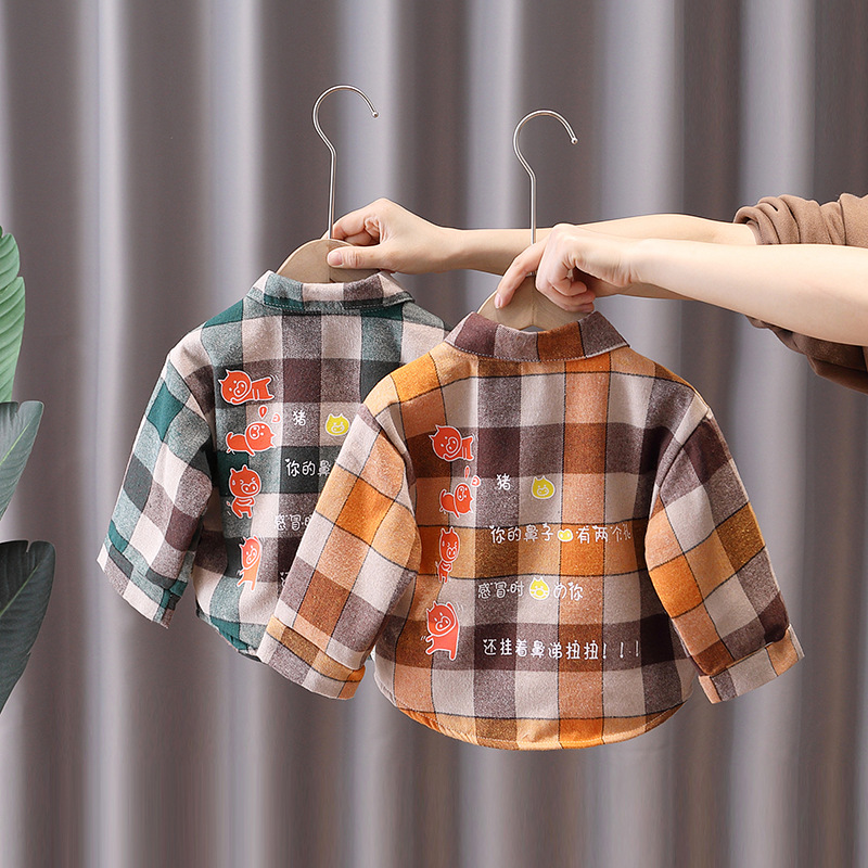 Children's velvet plaid shirt boys and g...