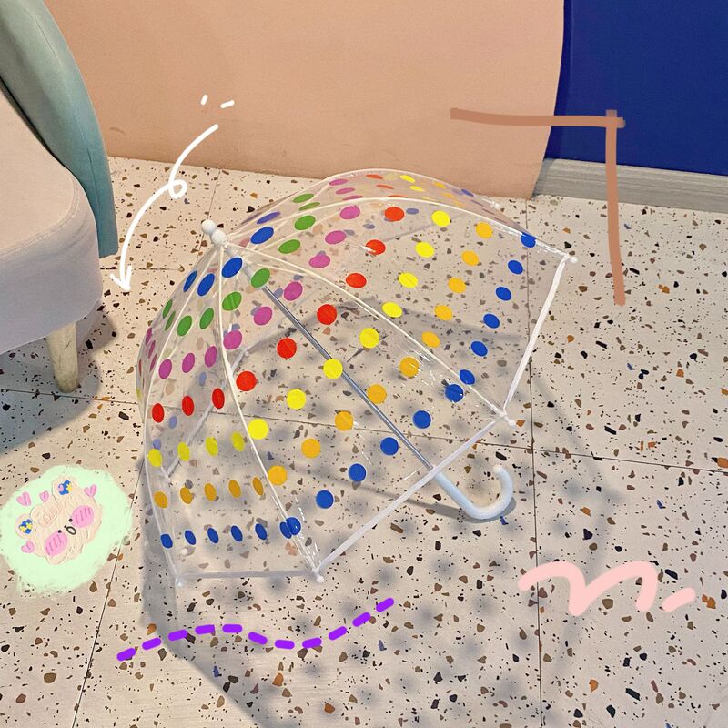 Korean ins Style Children's Umbrella Windproof Rainproof Japanese Style Color Wave Dot Transparent Umbrella Baby Cute Street Photograph Umbrella