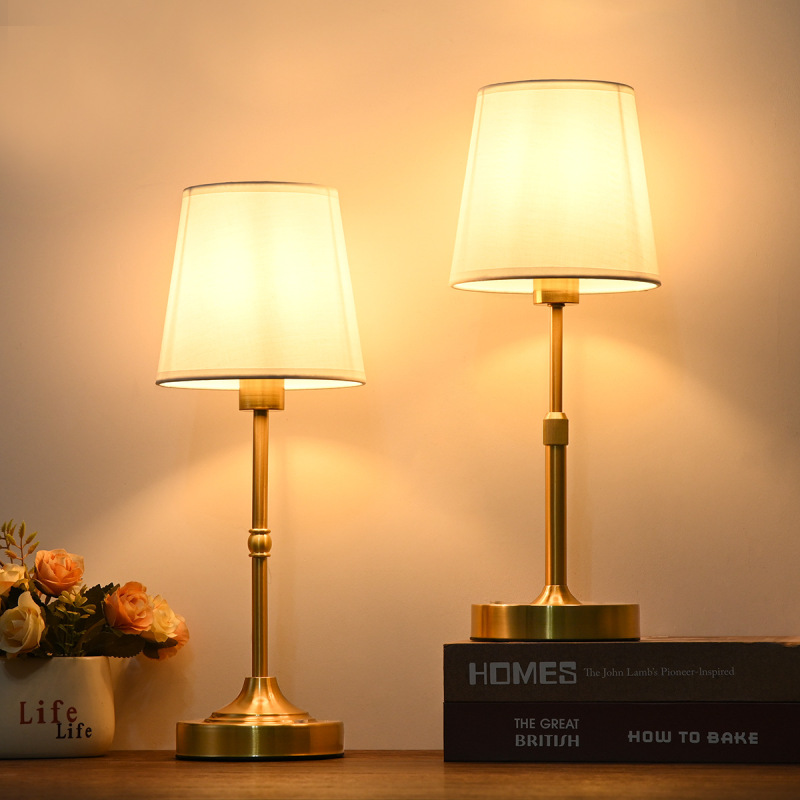 Cross-Border Rechargeable Table Lamp Bedside High-End Bedroom Fabric Light Luxury Atmosphere Small Table Lamp Study Creative Decorative Table Lamp