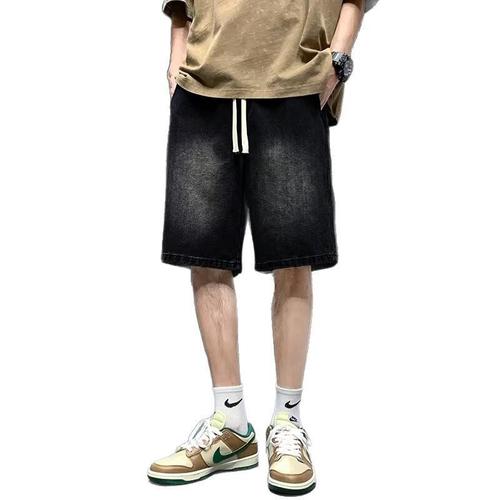 Men's Summer Light Gradation Denim Shorts, Five-Pocket, Outerwear, Trendy Wide