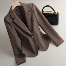 咖色羊毛西装外套女小个子秋冬2025新款气质通勤短款修身毛呢外套