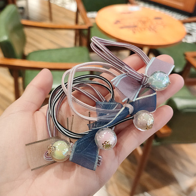 the republic of korea Simplicity literature crystal ball Lace Ribbon Hair rubber string Hair rope Broadside stripe Headdress Hairpin