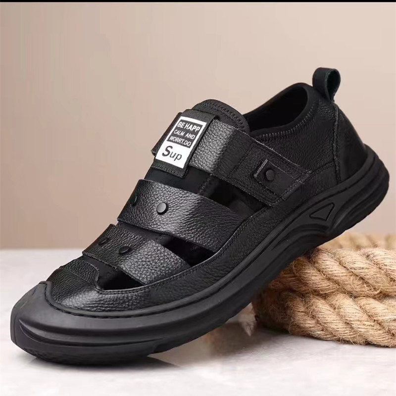 Piaoyue Light Luxury Men's Shoes Trade Peiwensen Summer New Men's Genuine Leather Sandals Breathable All-match Hole Shoes for Beach