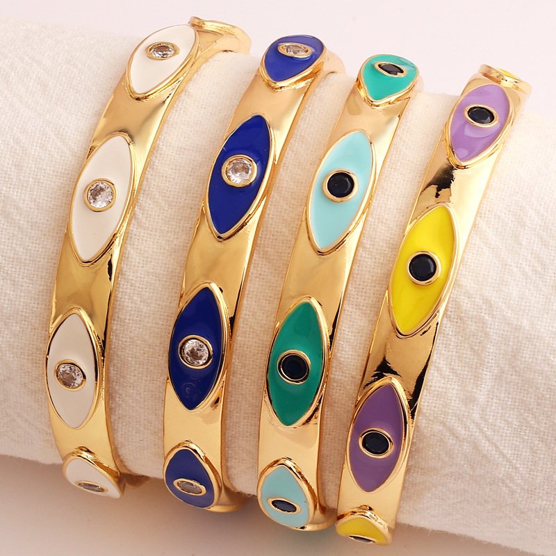 Fashion Eye Copper Enamel Plating Inlay Rhinestones Bangle 1 Piece