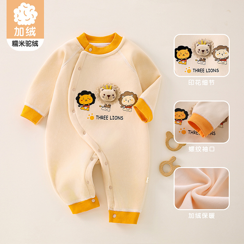婴儿连体衣春秋加绒新生儿衣服超萌男女外出宝宝爬爬服外出服哈衣