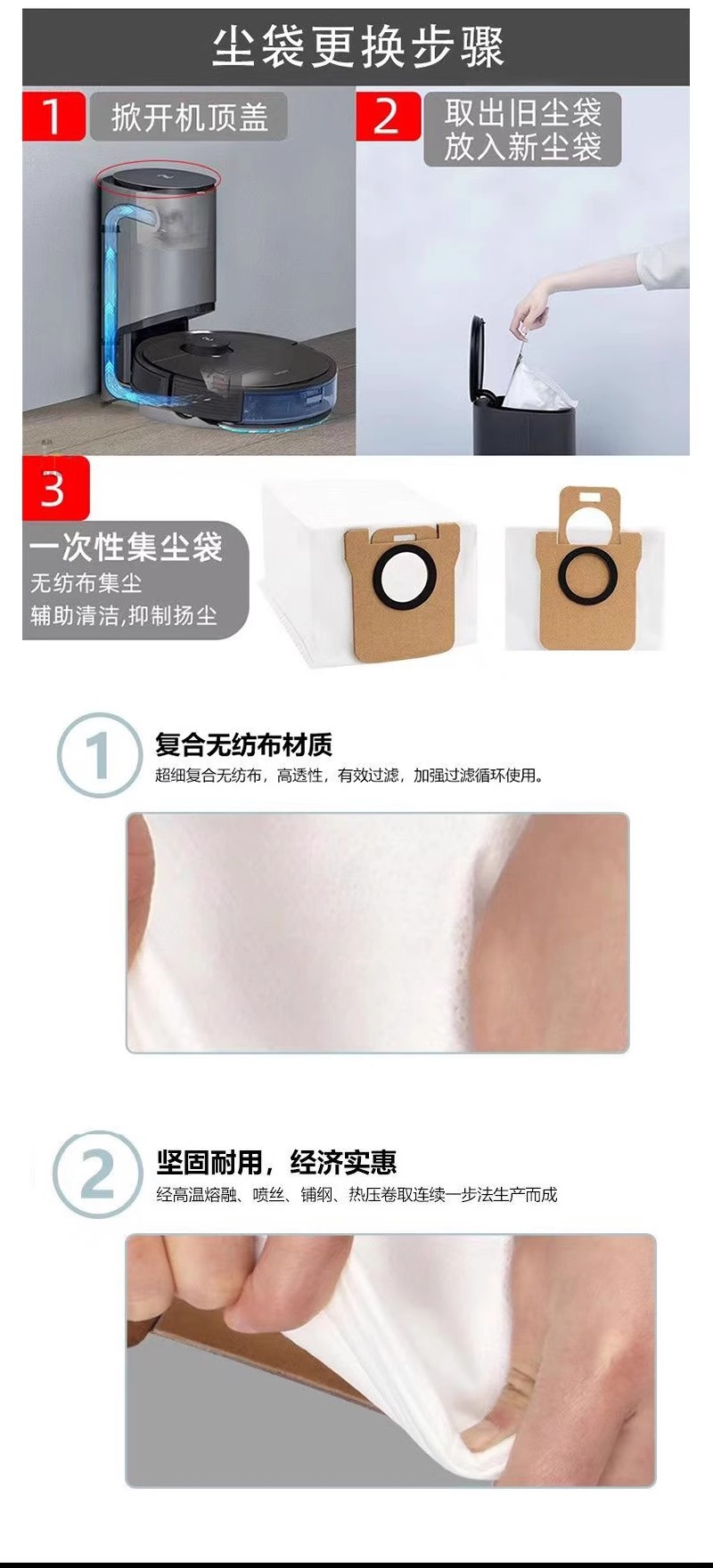 Chui Mi S10 sarf malzemeleri süpürme robotu aksesuarları için uygundur S20/Xiaomi X10 dokunmamış kumaş L10S/L20 toz torbası