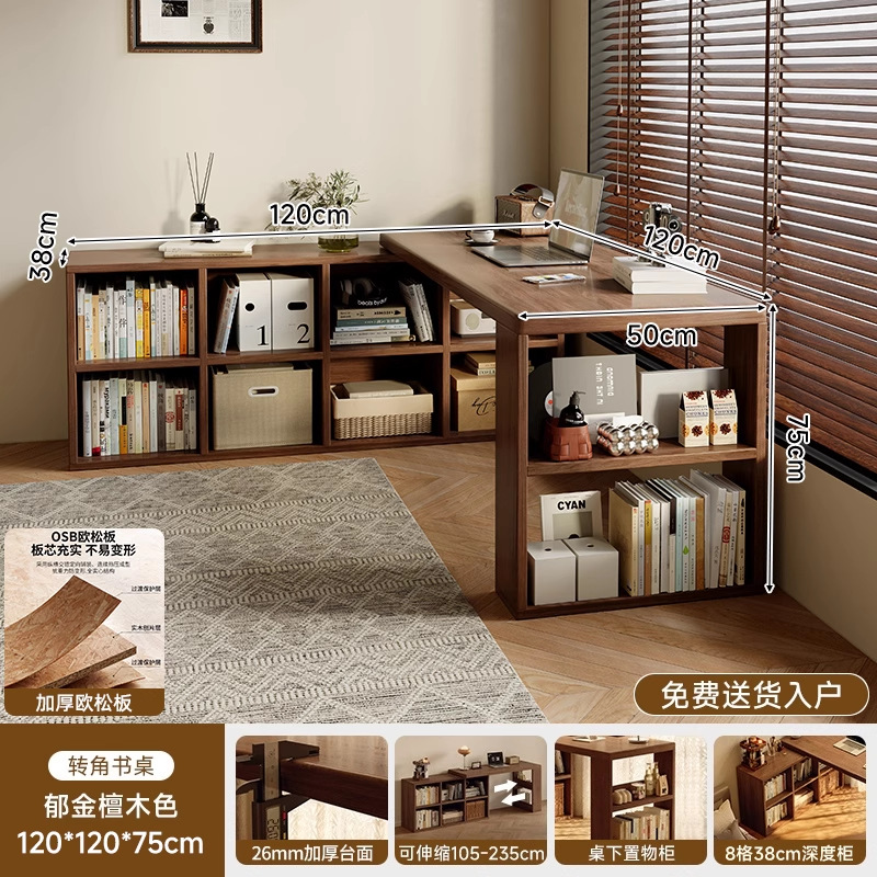 Escritorio de esquina, estantería, escritorio de dormitorio para niñas de estilo antiguo, escritorio de computadora en forma de L para estudiantes que aprenden a escribir en casa