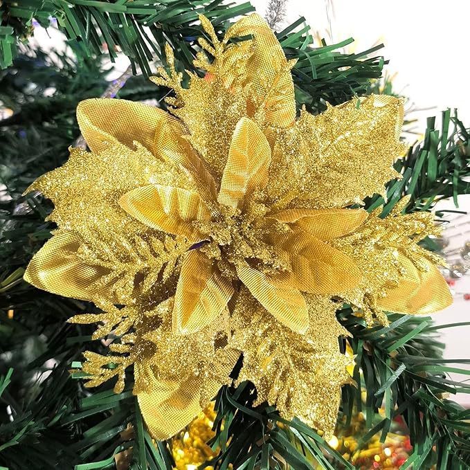 国境を越えて人気のある14cmクリスマス花人工一品紅花飾りクリップと茎クリスマスツリー花輪飾り|undefined