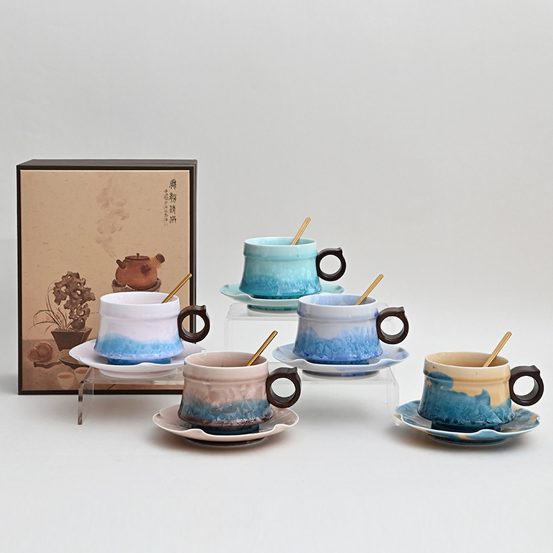 Crystalline Glaze Ceramic Coffee Cup Set, Afternoon Tea Cup, Exquisite Gift Box, Birthday Gift for Best Friends and Friends