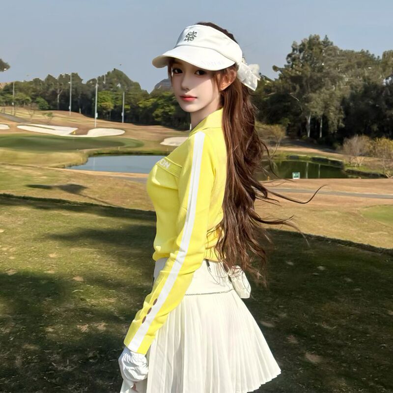 Autumn and Winter New Golf Women's Long-Sleeved Lapel Sweater Knitted Sweater Warm and Comfortable Stitching Contrasting Color Golf Uniform Autumn and Winter New Golf Women's Long-Sleeved Lapel Sweater Knitted Sweater Warm and Comfortable Stitching Contrasting Color Golf Uniform