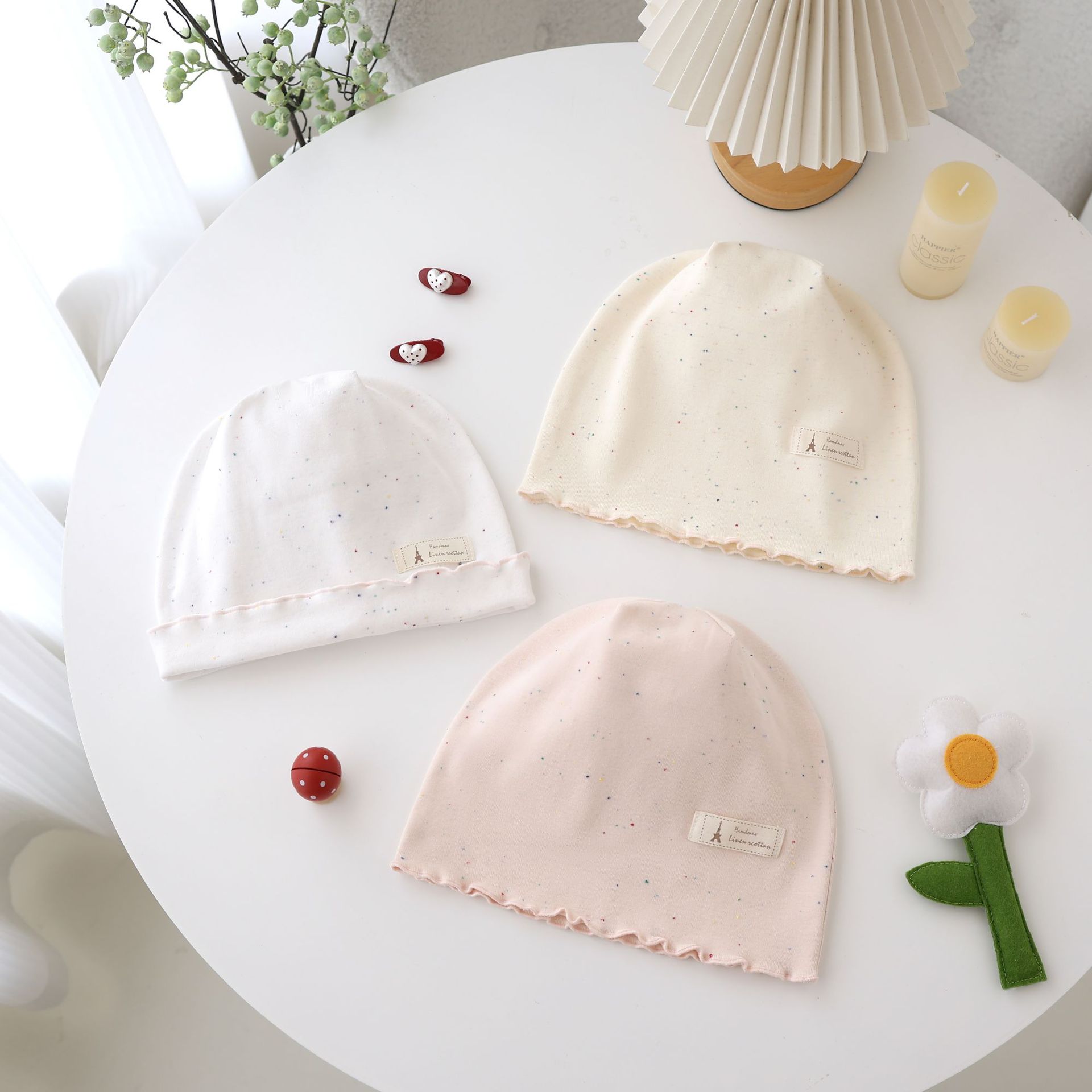 Spring and Autumn Women's Double-Layer Lace Polka Dot Breathable Cotton Pullover Hat, Fashionable and Comfortable Sleep Cap, Postpartum Hat