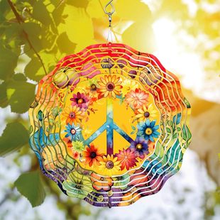Beautiful wreath wind chime spinner hanging in yard and garden unique colorful flower gift wind chime decoration