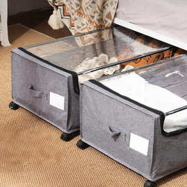 带轮子床下储物空间床储物容器鞋储物收纳袋透明窗口标签金属抽屉