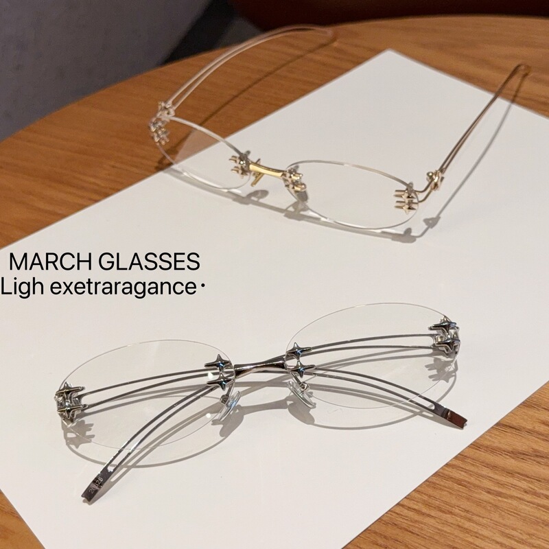 2025 New Gm Rimless Anti-Blue Light Glasses for Women, Ultra-Light Gold Oval Fashionable Plain Frames, Can Be Equipped with Myopia 2025 New Gm Rimless Anti-Blue Light Glasses for Women, Ultra-Light Gold Oval Fashionable Plain Frames, Can Be Equipped with Myopia