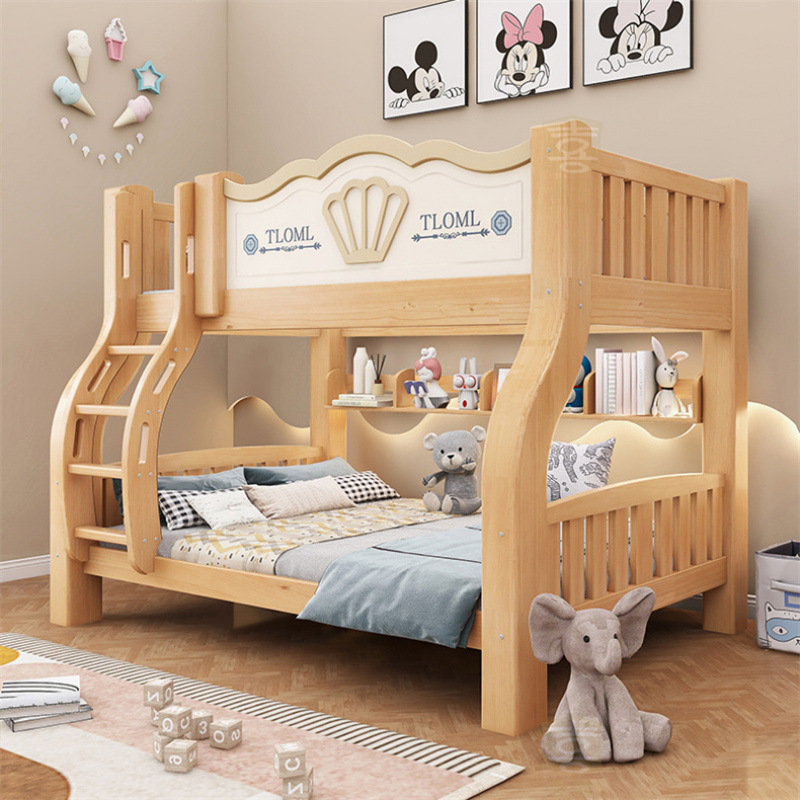 Cama de dos pisos tipo casa pequeña cama de dos pisos cama madre-hijo para niños cama de arriba y abajo cama de madera gruesa cama madre-hijo cama alta baja