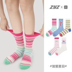 文藝復興鏤空襪子女中筒夏季薄款網眼透氣學院風條紋少女長筒襪