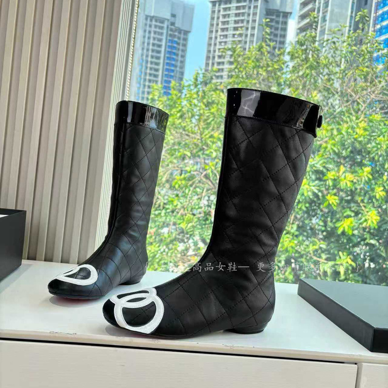 Height-Increasing Knight Boots for Women, High-Top Long Boots, New Autumn and Winter Models, Round-Toe Thick Knee-High Boots, Straight-Leg Boots, Chanel Style