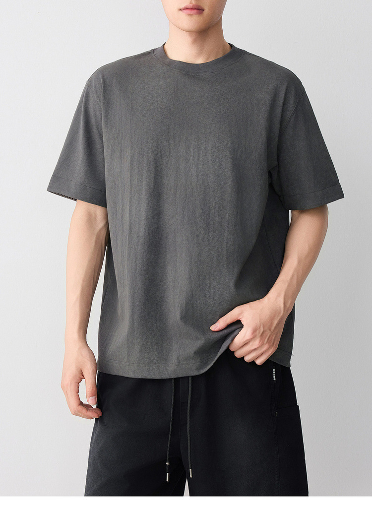 Áo thun nam tay ngắn cổ tròn chất liệu lanh cotton phong cách đường phố — màu cà phê chi tiết 28