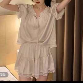 2026新款韩版南韩丝亲肤蕾丝ins短袖短裤家居服套装可外穿