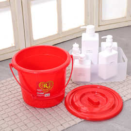 ZQ手提塑料家用红色耐摔圆桶储水泡脚洗车结婚桶加厚大小号带盖水