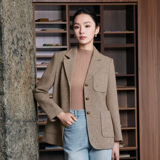 GDX1696小个子毛呢西装外套2025春秋季新款宽松休闲复古西服上衣