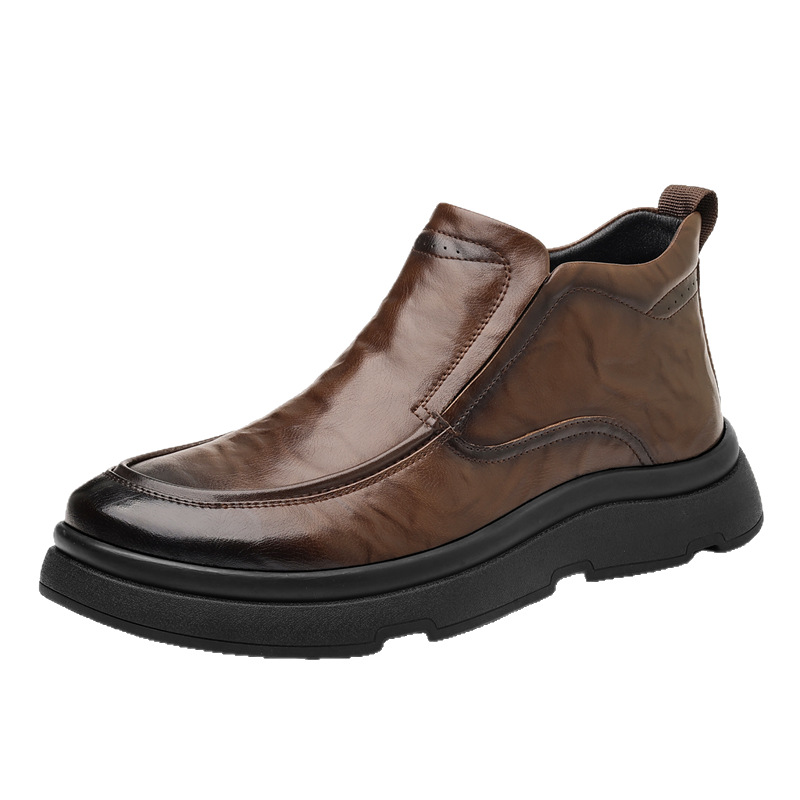 Zapatos casuales de hombre en piel con caña alta y forro cálido_voghion.com