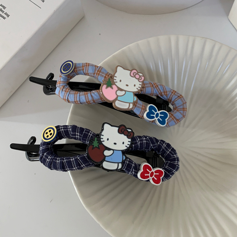 韩系撞色KT蝴蝶结一字扭扭夹甜美百搭后脑勺盘发夹布艺横夹发饰卡|undefined