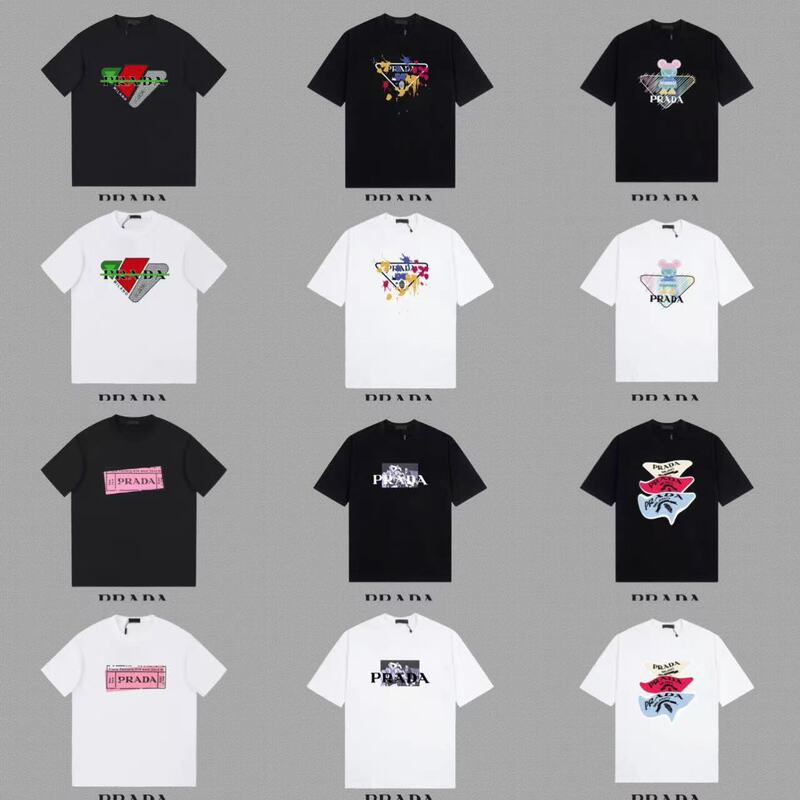 Cross-Border P Brand 2026 New Style Printed Embroidered Triangle Logo Fashion Casual Loose Short-Sleeve Unisex T-Shirt