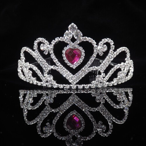 New peach heart colorful love crown bridal jewelry claw chain rhinestone tiara accessories performance wedding dress
