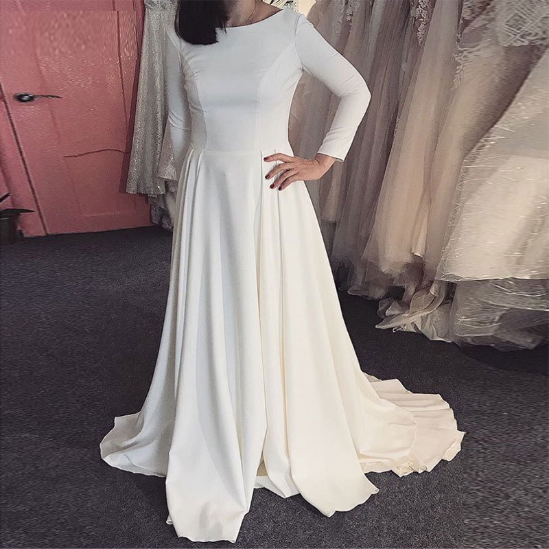 Comercio exterior europeo y americano Amazon AliExpress deseo nuevo simple satén manga larga vestido de novia otoño e invierno se puede personalizar