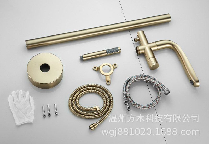 Black chrome-plated brushed gold gun gray floor-standing single-handle double-control ceramic valve core hot and cold water faucet, wooden bucket bathtub, showerhead undefined