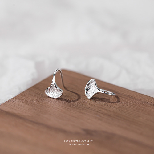 s999 foot silver forest leaf ear hooks sweet leaves versatile niche design Korean style INS style Mother's Day earrings