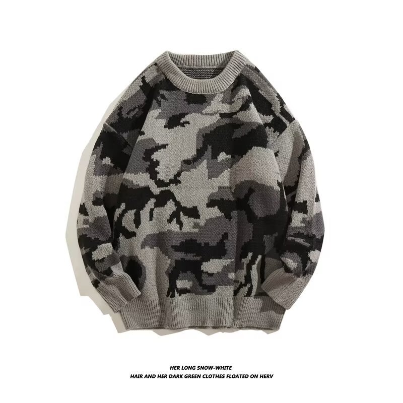 Fashionable american striped camouflage sweater men's long-sleeved autumn pullover casual loose round neck sweater one-piece delivery
