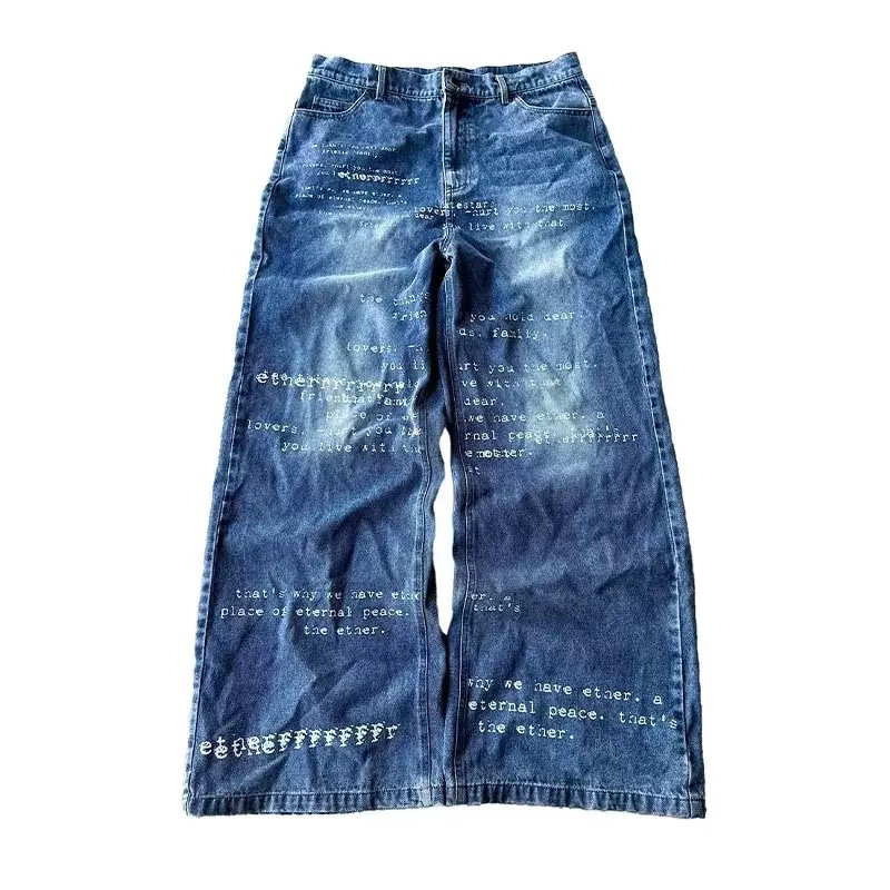 2025 Amazon Europa y América Cross-border street americano retro hip-hop suelto baggy letra estampado jeans hombres