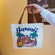 厂家批发卡通帆布包女正品布朗熊系列手提袋新款大容量休闲饭盒袋