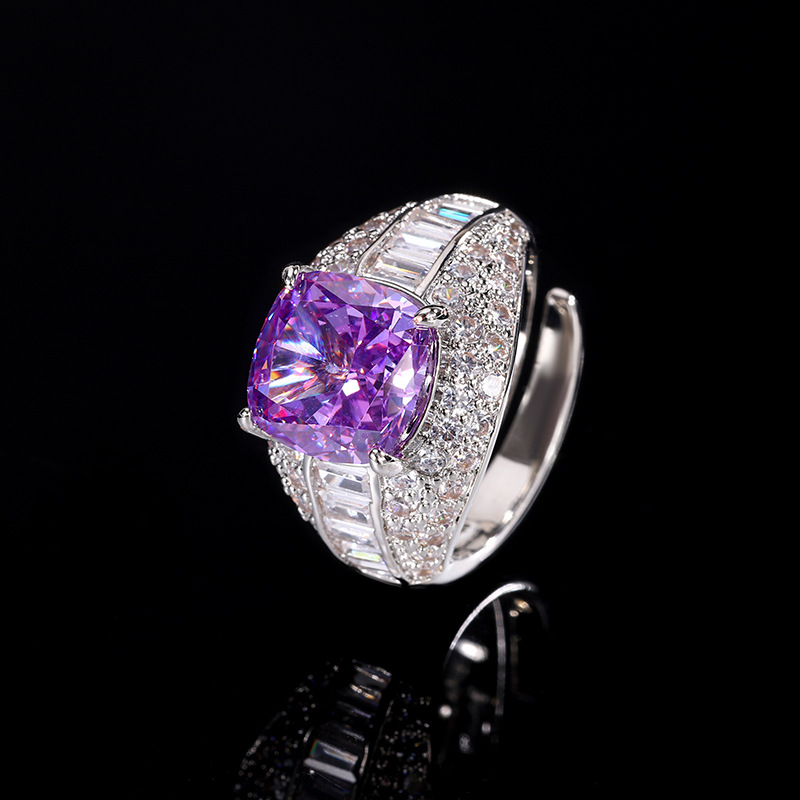 Otoño e Invierno nuevo estilo Zhuang Sheng joyería Flor de Hielo corte diamante alto carbono cobre Diamante temperamento retro anillo femenino 10*10