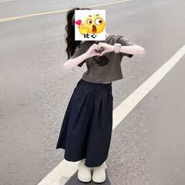时尚洋气女童休闲套装夏季新款儿童休闲印花猫咪短袖阔腿裤套装