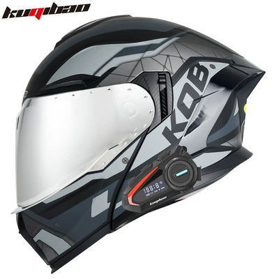 Motosiklet kaskı (dəbilqə) – 3C Certified Full-Face Helmet - matt-black-guard-gray-flower-with-k20-bluetooth-silver-plating-m