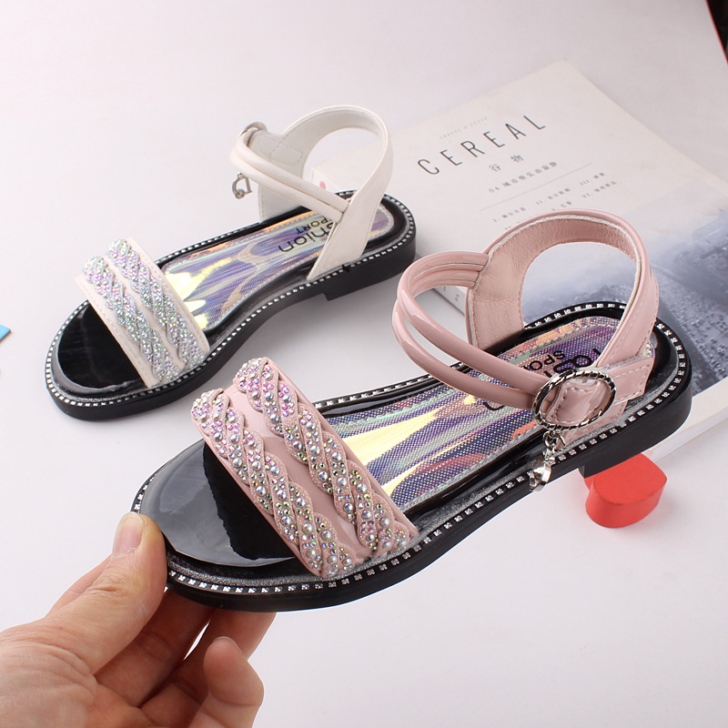 女童涼鞋2021夏季新款童鞋兒童沙灘鞋女孩涼鞋公主鞋亮鑽蝴蝶2665