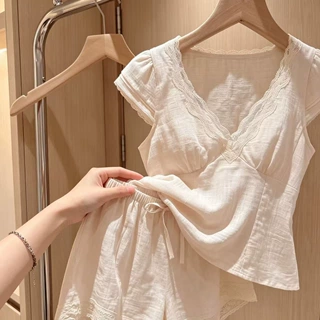 【云朵棉】带胸垫甜美蕾丝睡衣女夏季新款少女家居服可外穿