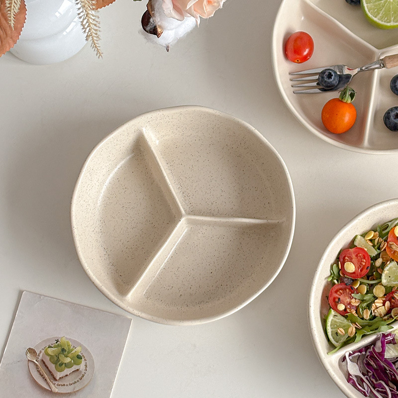 Mooney ins 1人用レース3グリッドセラミックプレート減量サービングプレート朝食プレート分割脂肪減少ホームプレート|undefined