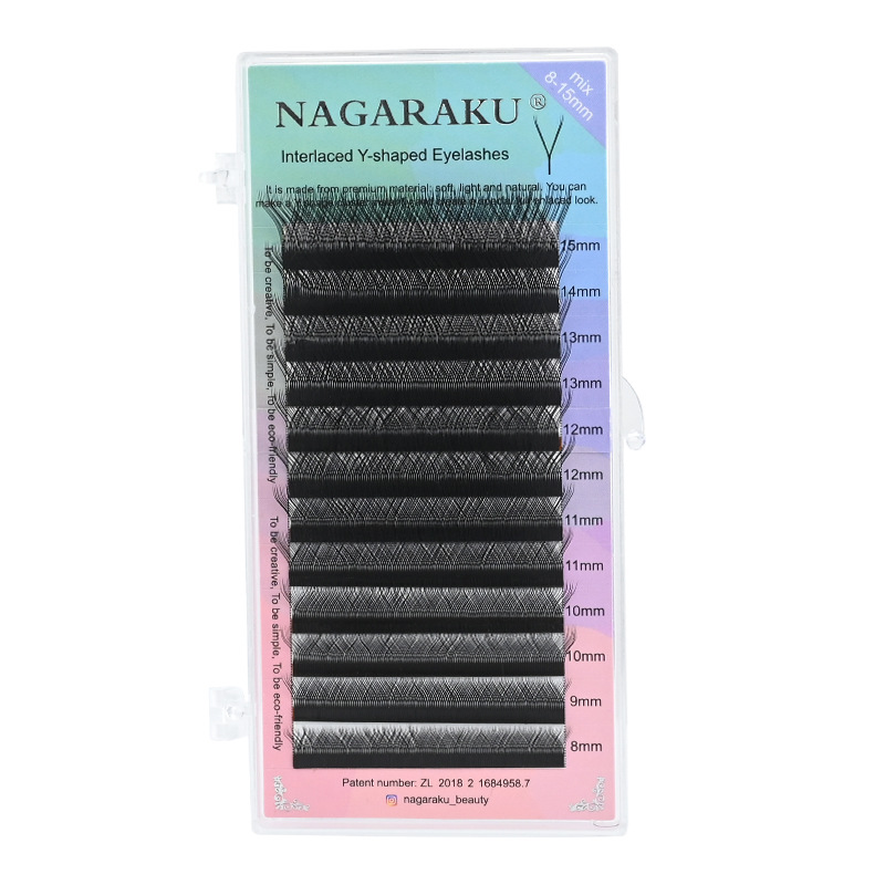 NAGARAKU Fox gran angular L LU deformado Y-tipo injerto pestañas yy mamá nacido malla tejida suave pestañas postizas